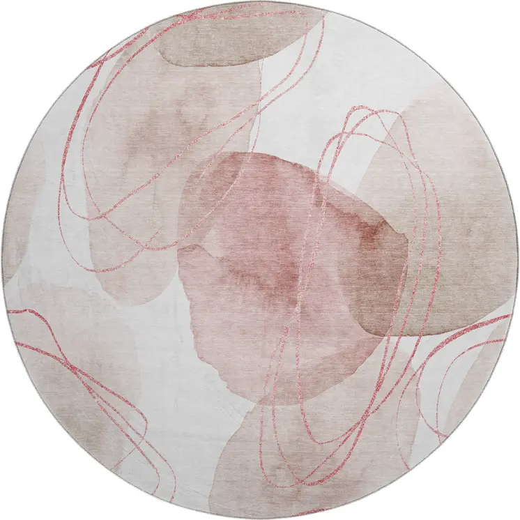 8' Merlot And Ivory Abstract Washable Round Rug With UV Protection
