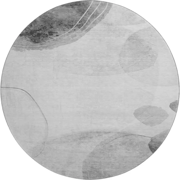 8' Gray And Ivory Abstract Washable Round Rug With UV Protection