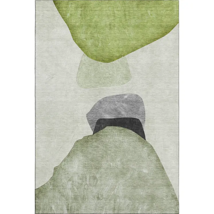 3' X 5' Green And Gray Abstract Washable Area Rug With UV Protection