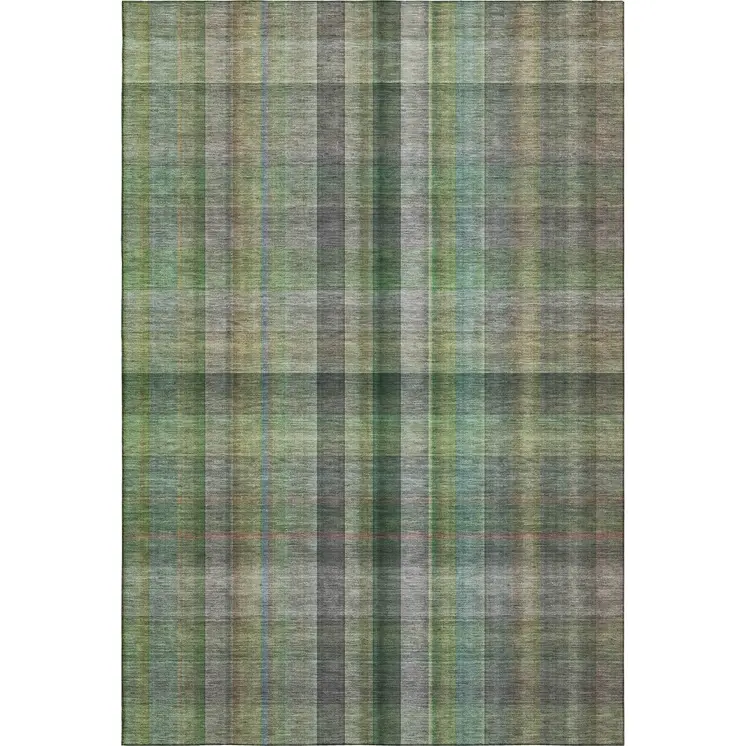 3' X 5' Green And Gray Plaid Washable Area Rug With UV Protection