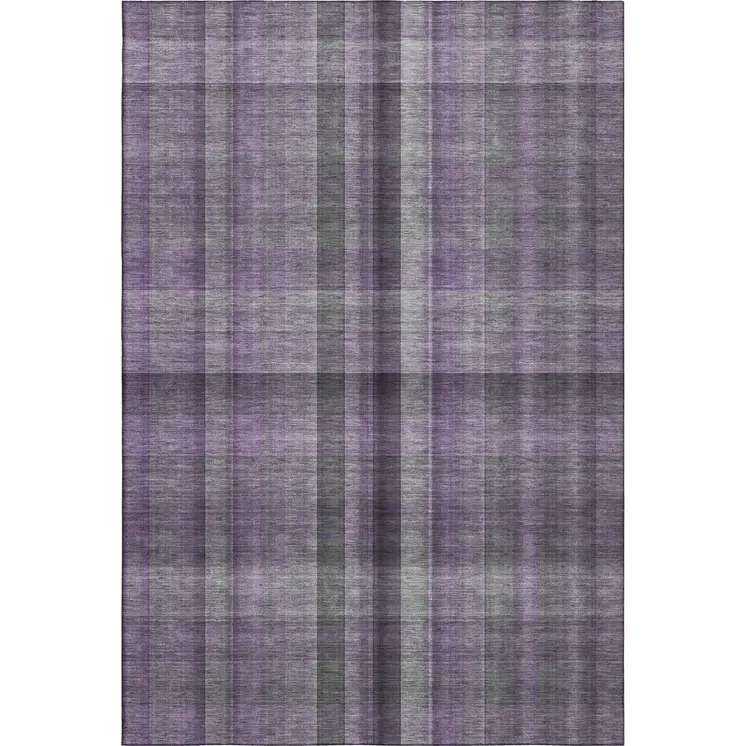 3' X 5' Purple And Gray Plaid Washable Area Rug With UV Protection