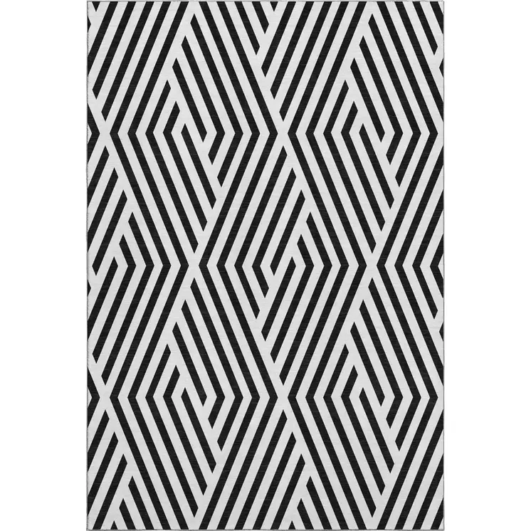 10' X 14' Black And Ivory Geometric Washable Area Rug With UV Protection