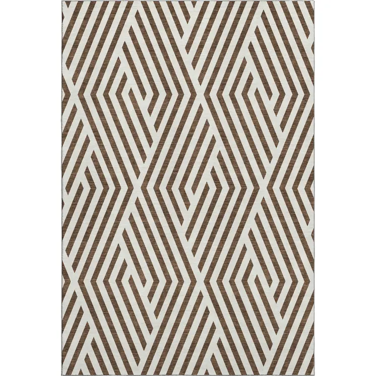 3' X 5' Brown And Ivory Geometric Washable Area Rug With UV Protection