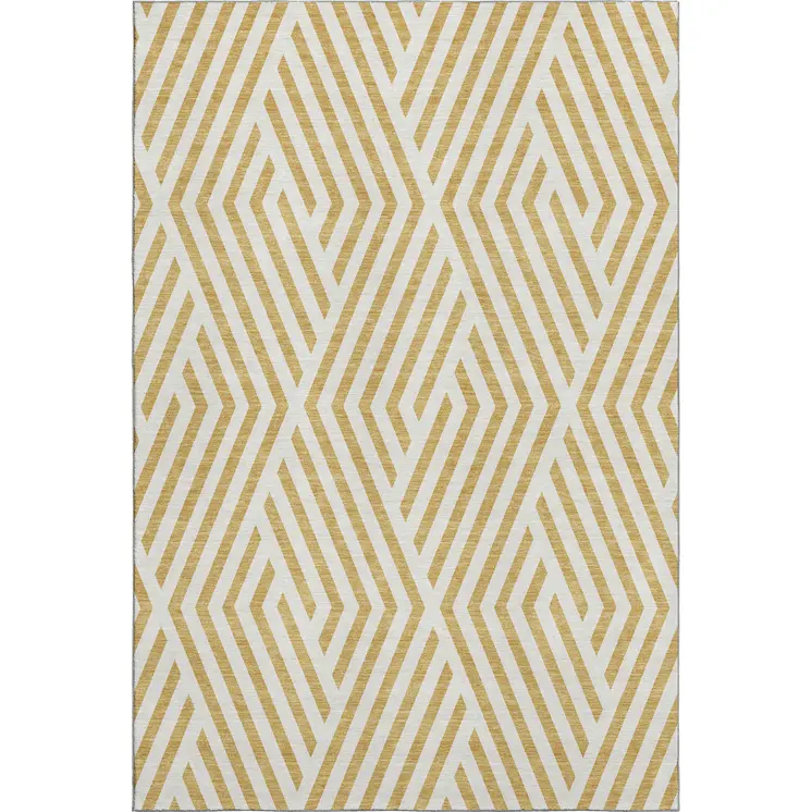 10' X 14' Gold And Ivory Geometric Washable Area Rug With UV Protection