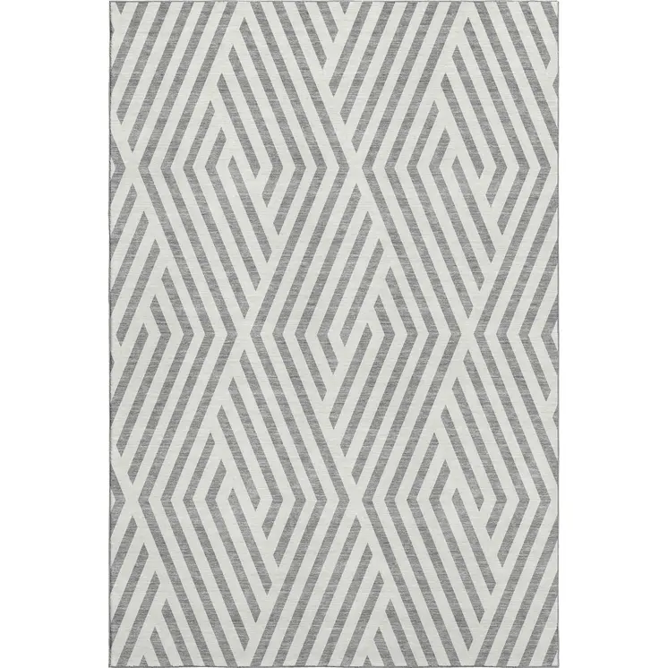 3' X 5' Gray And Ivory Geometric Washable Area Rug With UV Protection