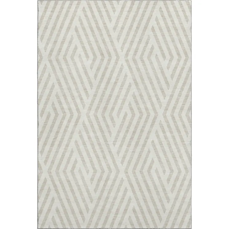 9' X 12' Ivory And Beige Geometric Washable Area Rug With UV Protection