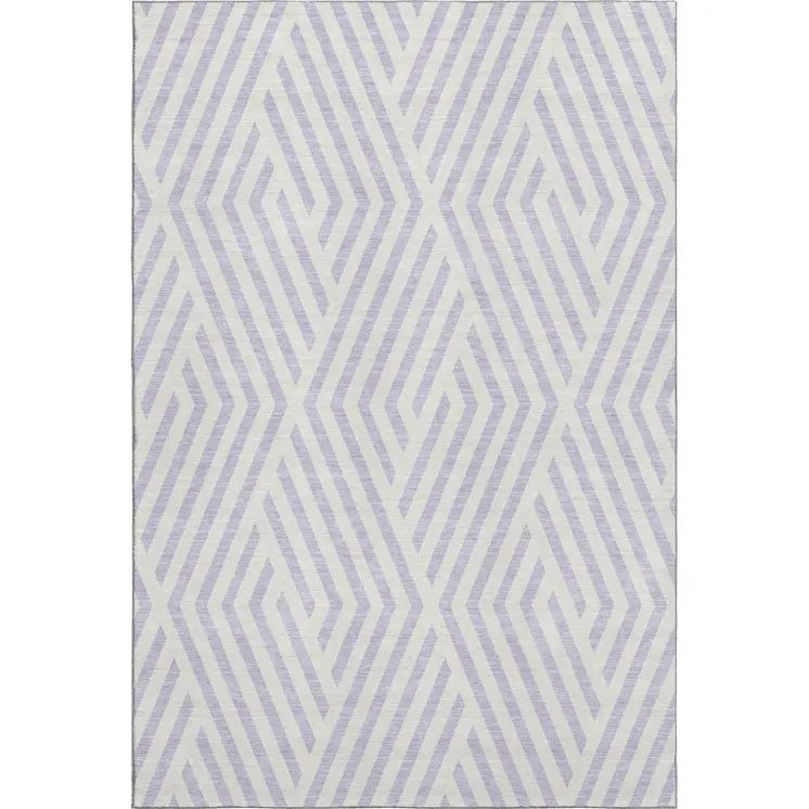 9' X 12' Lavender And Ivory Geometric Washable Area Rug With UV Protection