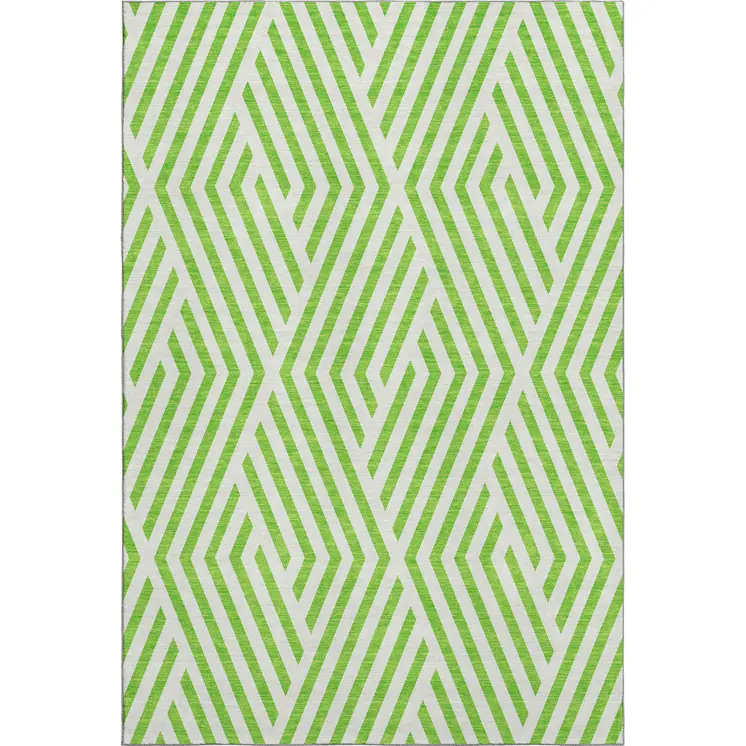10' X 14' Lime Green And Ivory Geometric Washable Area Rug With UV Protection