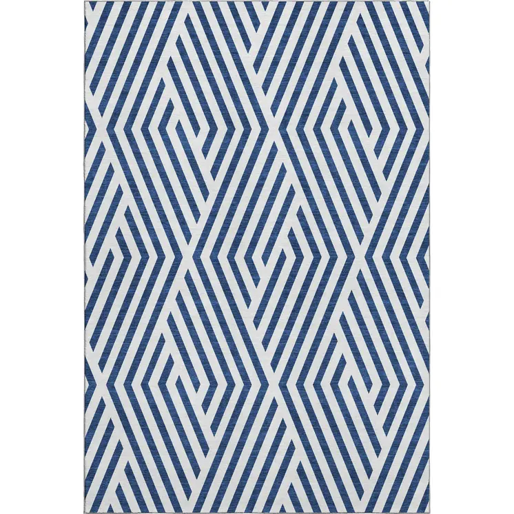 10' X 14' Navy Blue And Ivory Geometric Washable Area Rug With UV Protection