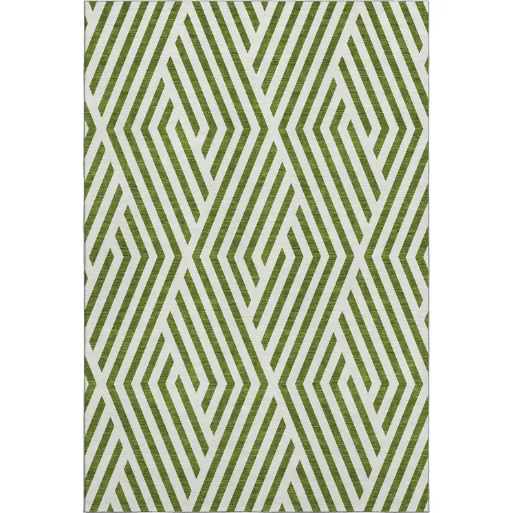3' X 5' Olive Green And Ivory Geometric Washable Area Rug With UV Protection
