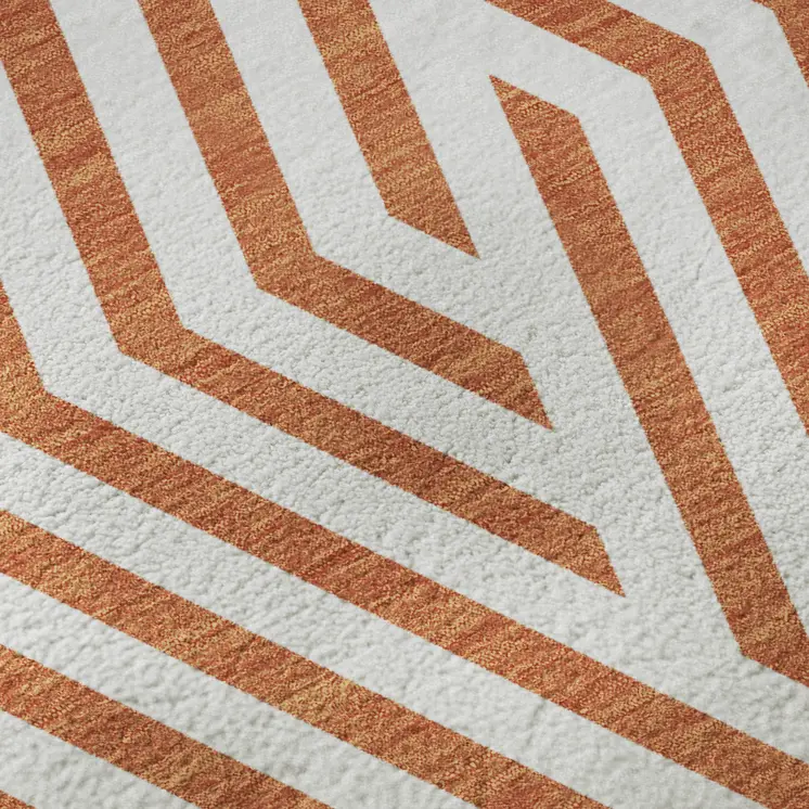 8' X 10' Rust And Ivory Geometric Washable Area Rug With UV Protection