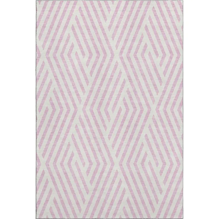 5' X 8' Pink And Ivory Geometric Washable Area Rug With UV Protection