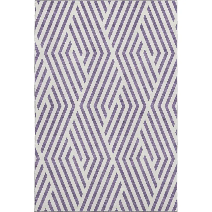 8' X 10' Purple And Ivory Geometric Washable Area Rug With UV Protection