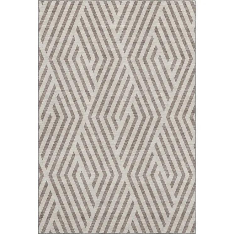 8' X 10' Taupe And Ivory Geometric Washable Area Rug With UV Protection