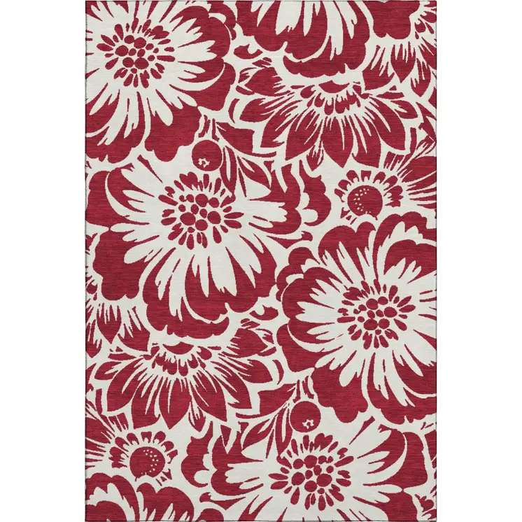 3' X 5' Burgundy And Ivory Floral Washable Area Rug With UV Protection