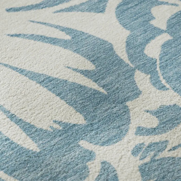 9' X 12' Denim Blue And Ivory Floral Washable Area Rug With UV Protection