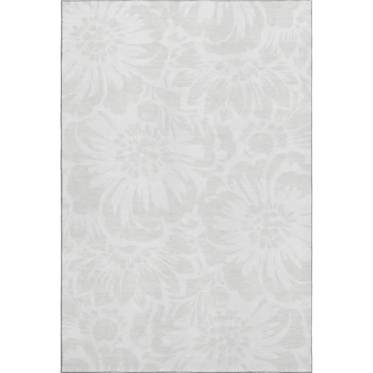 5' X 8' Ivory And Cream Floral Washable Area Rug With UV Protection