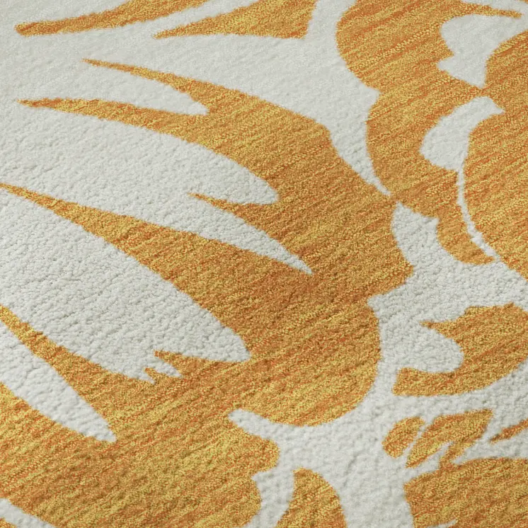 9' X 12' Orange And Ivory Floral Washable Area Rug With UV Protection