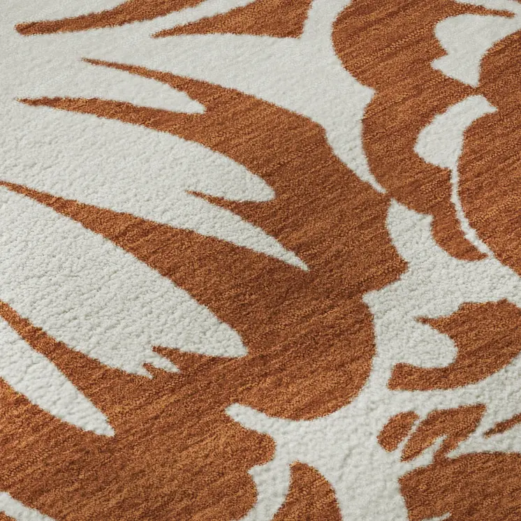 8' X 10' Rust And Ivory Floral Washable Area Rug With UV Protection