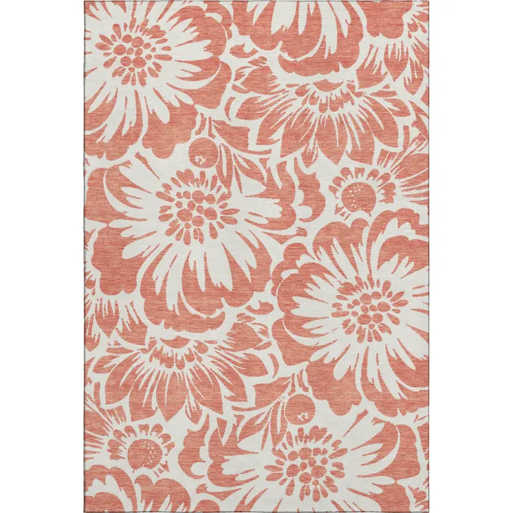 10' X 14' Salmon And Ivory Floral Washable Area Rug With UV Protection