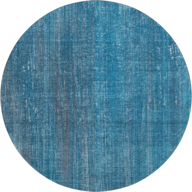 8' Blue And Gray Striped Washable Round Rug With UV Protection