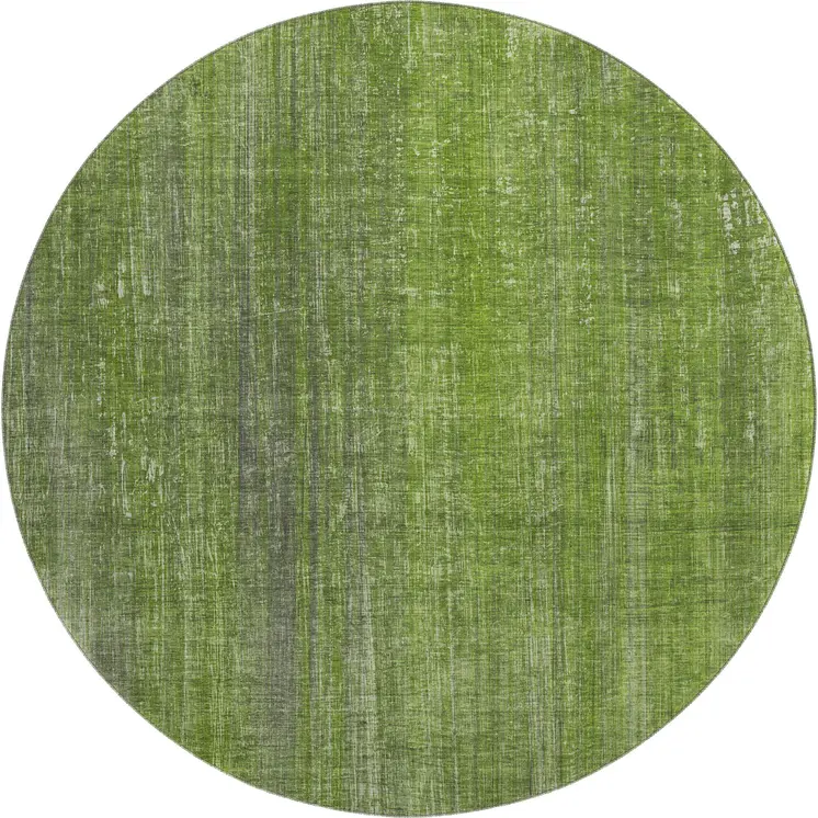 8' Green And Gray Striped Washable Round Rug With UV Protection