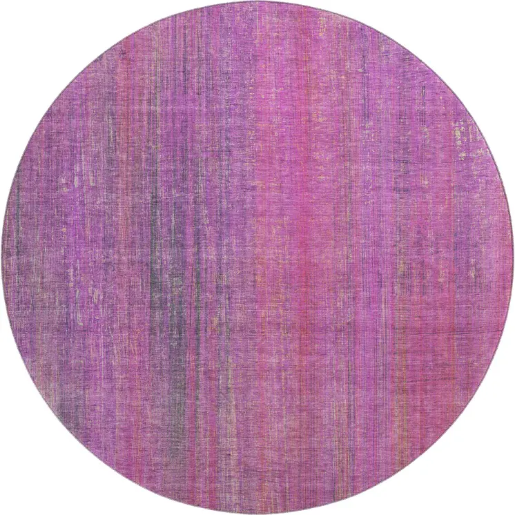 8' Lilac And Blush Striped Washable Round Rug With UV Protection