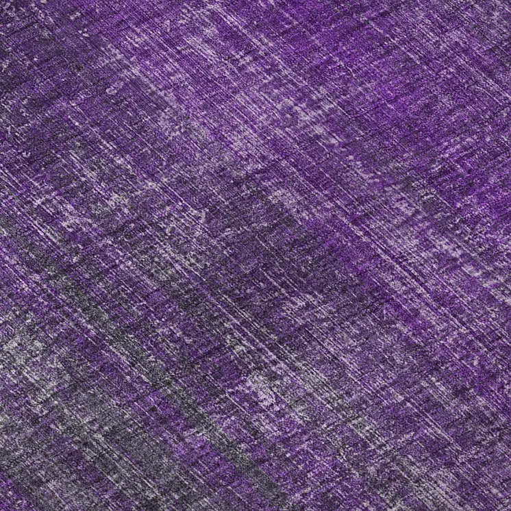8' X 10' Purple And Ivory Striped Washable Area Rug With UV Protection