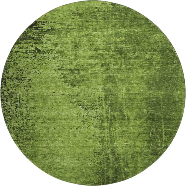 8' Green And Gray Abstract Washable Round Rug With UV Protection