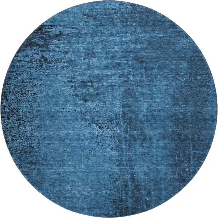 8' Navy Blue And Gray Abstract Washable Round Rug With UV Protection