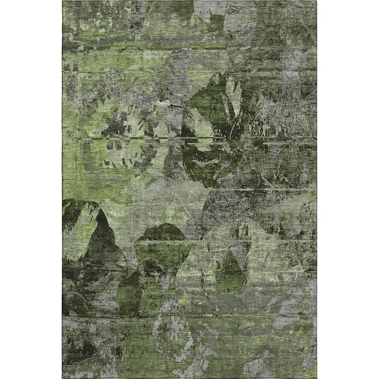 8' X 10' Green And Gray Abstract Washable Area Rug With UV Protection