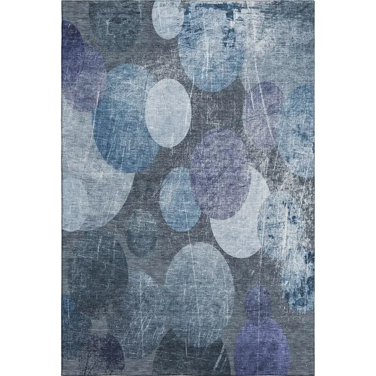 9' X 12' Blue And Ivory Abstract Washable Area Rug With UV Protection