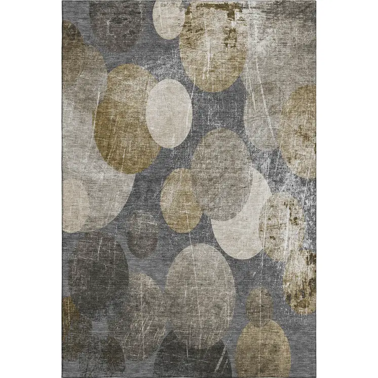 10' X 14' Brown And Ivory Abstract Washable Area Rug With UV Protection