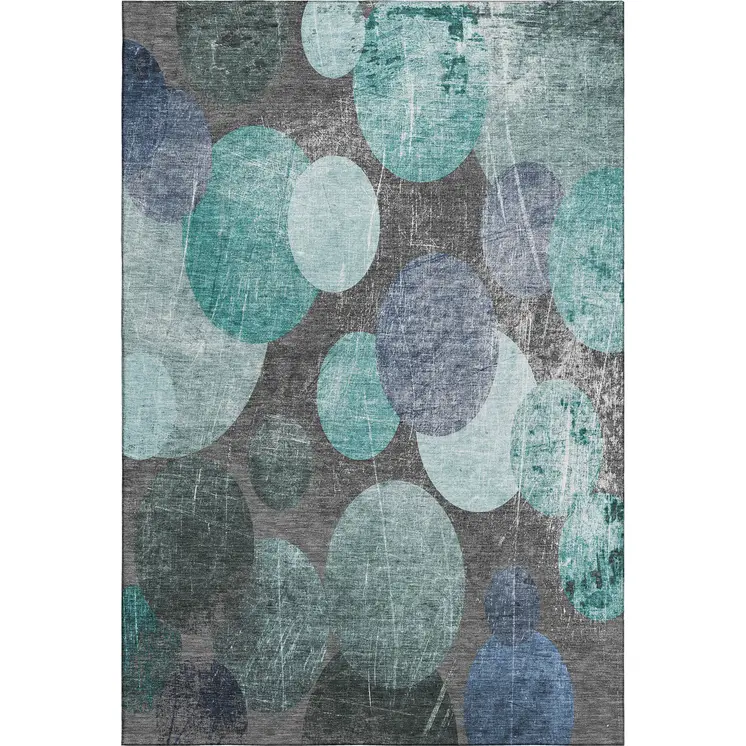 9' X 12' Teal And Gray Abstract Washable Area Rug With UV Protection
