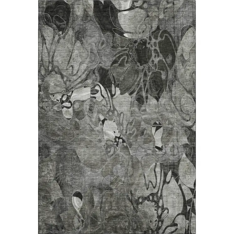 8' X 10' Gray And Ivory Floral Washable Area Rug With UV Protection