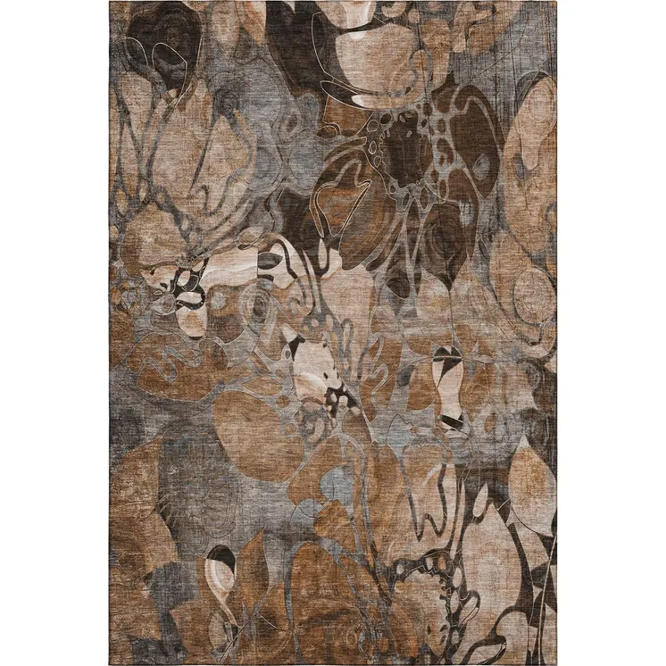 3' X 5' Rust And Gray Floral Washable Area Rug With UV Protection