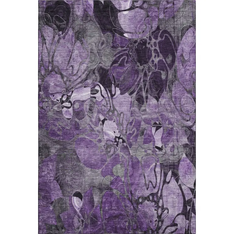 9' X 12' Purple And Ivory Floral Washable Area Rug With UV Protection
