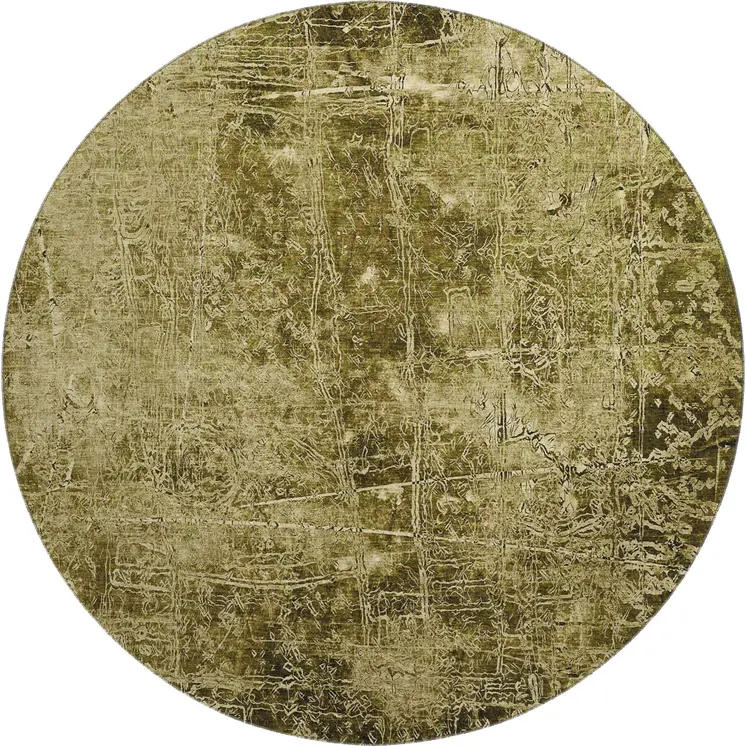 8' Brown And Ivory Abstract Washable Round Rug With UV Protection