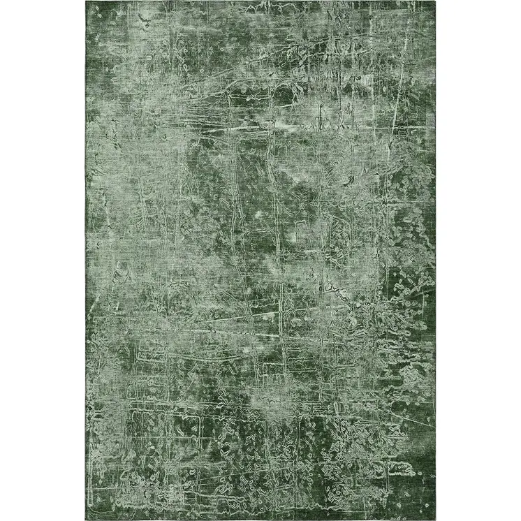3' X 5' Emerald And Ivory Abstract Washable Area Rug With UV Protection