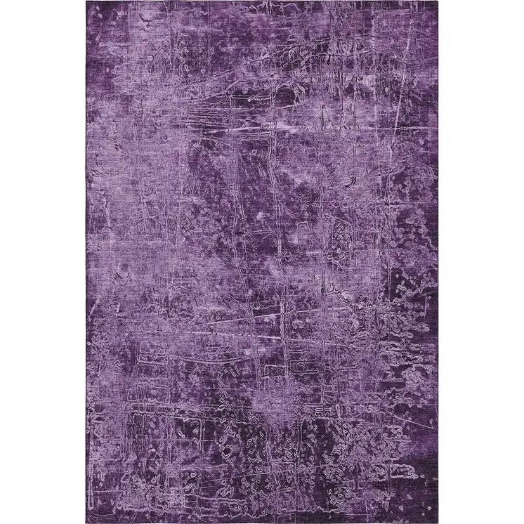 8' X 10' Purple And Ivory Abstract Washable Area Rug With UV Protection