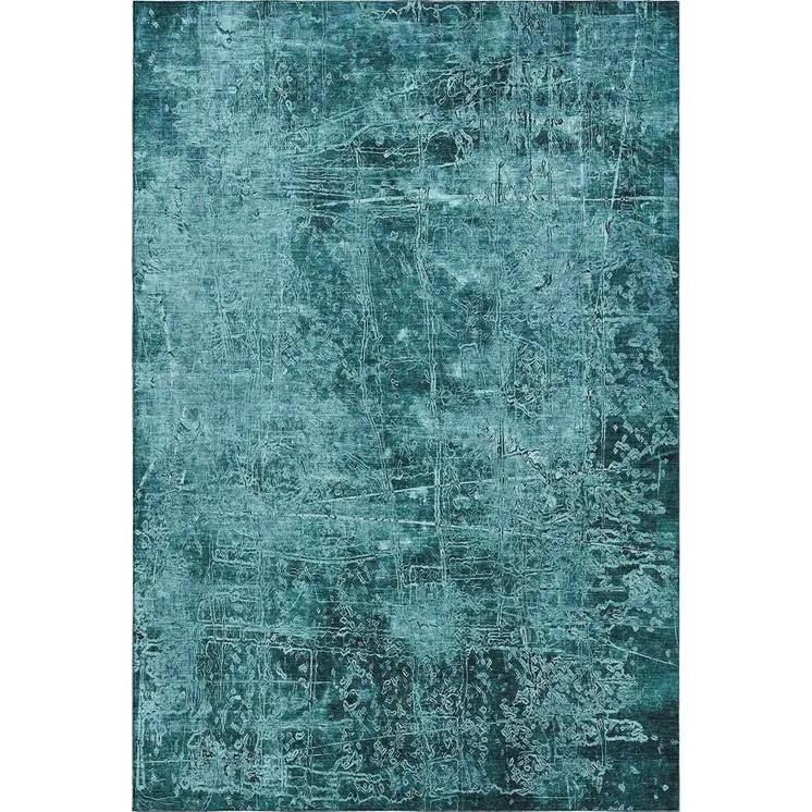 10' X 14' Teal And Ivory Abstract Washable Area Rug With UV Protection