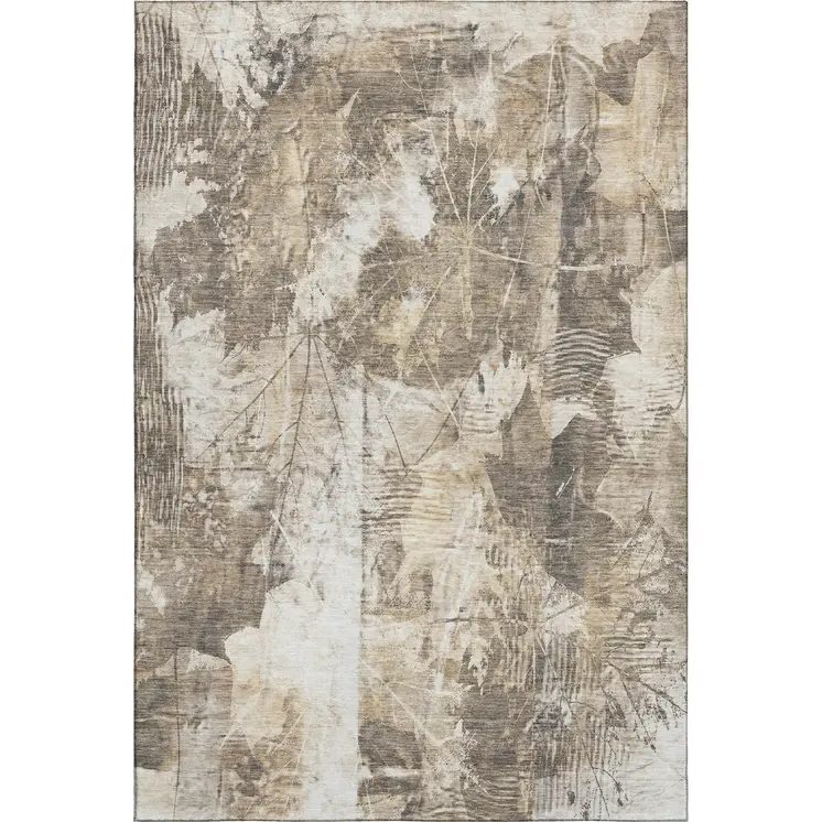 10' X 14' Beige And Ivory Floral Washable Area Rug With UV Protection