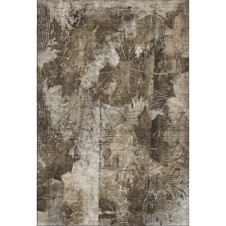 8' X 10' Taupe And Ivory Floral Washable Area Rug With UV Protection