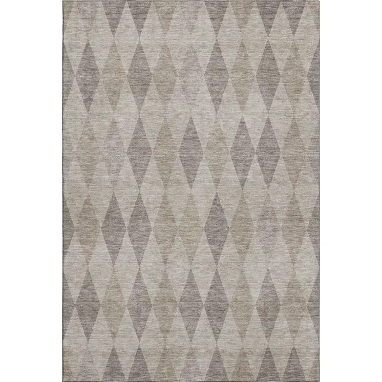8' X 10' Beige And Gray Geometric Washable Area Rug With UV Protection