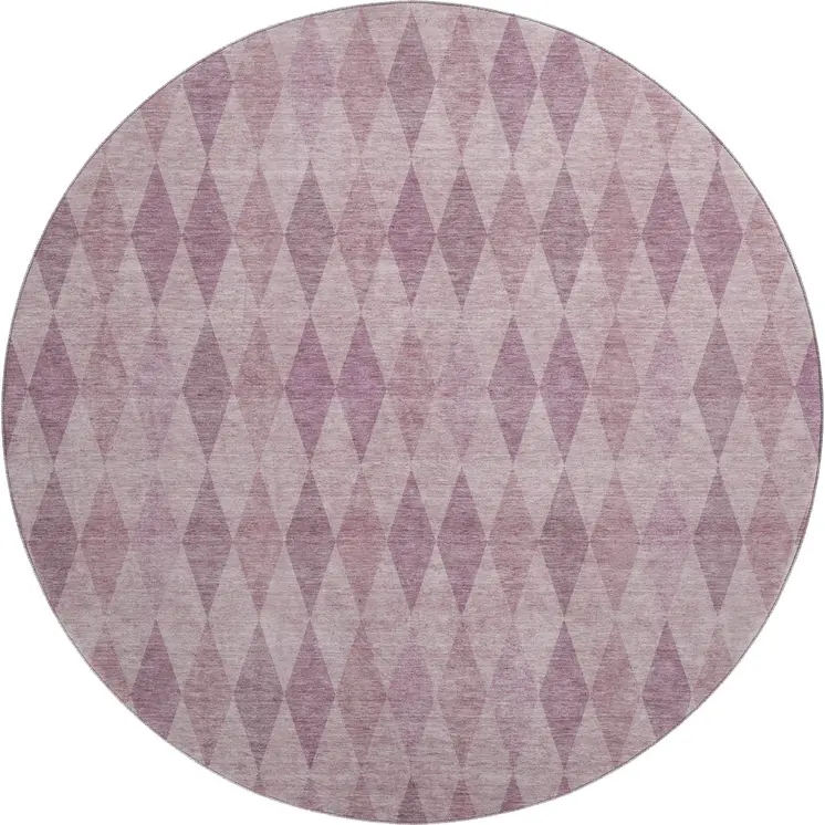 8' Blush And Purple Geometric Washable Round Rug With UV Protection