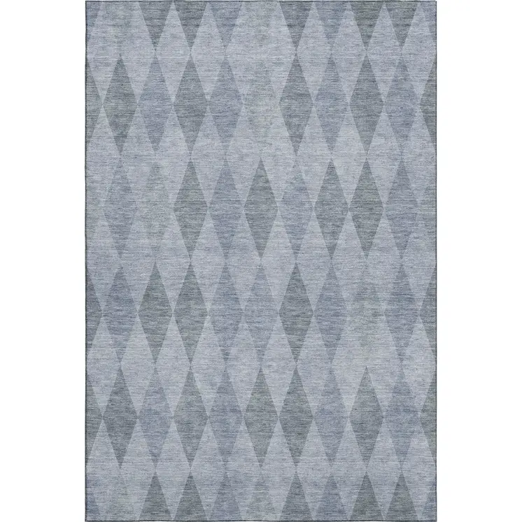 8' X 10' Denim Blue And Ivory Geometric Washable Area Rug With UV Protection