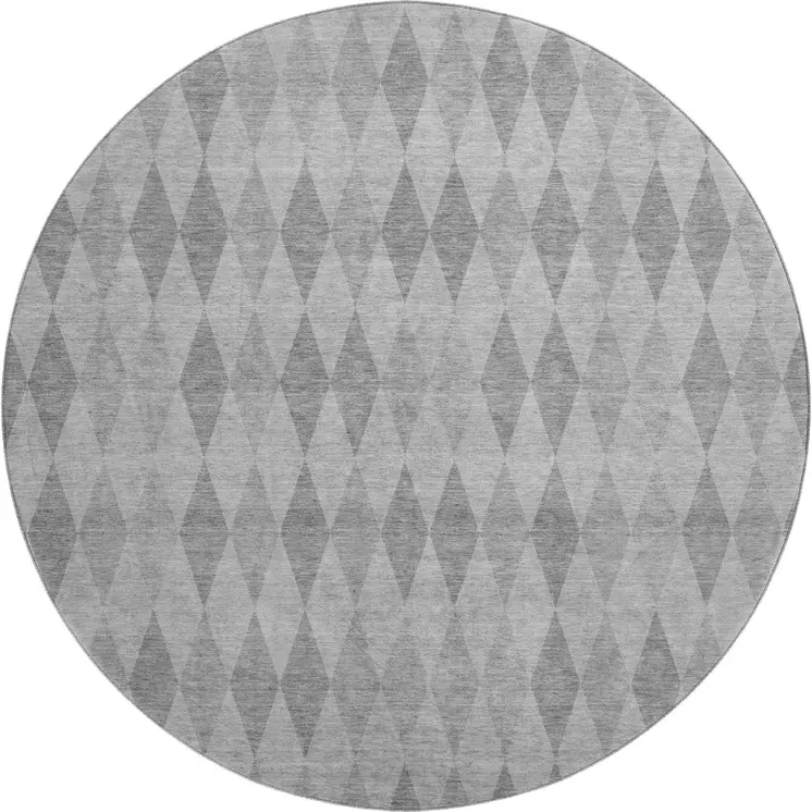 8' Gray And Ivory Geometric Washable Round Rug With UV Protection