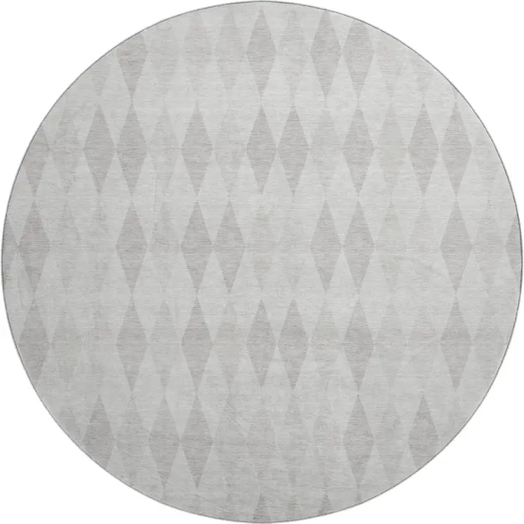 8' Ivory And Gray Geometric Washable Round Rug With UV Protection