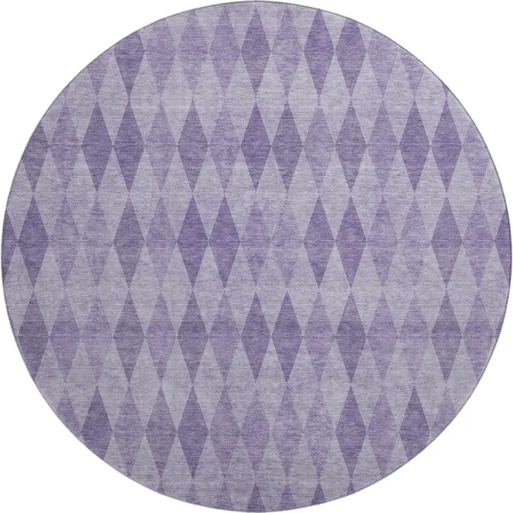 8' Purple And Ivory Geometric Washable Round Rug With UV Protection
