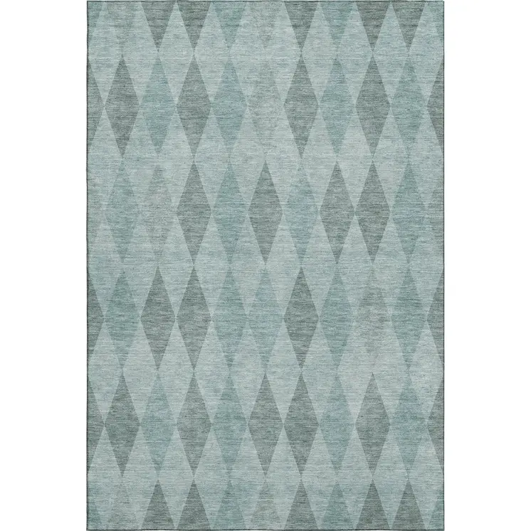 3' X 5' Teal And Gray Geometric Washable Area Rug With UV Protection